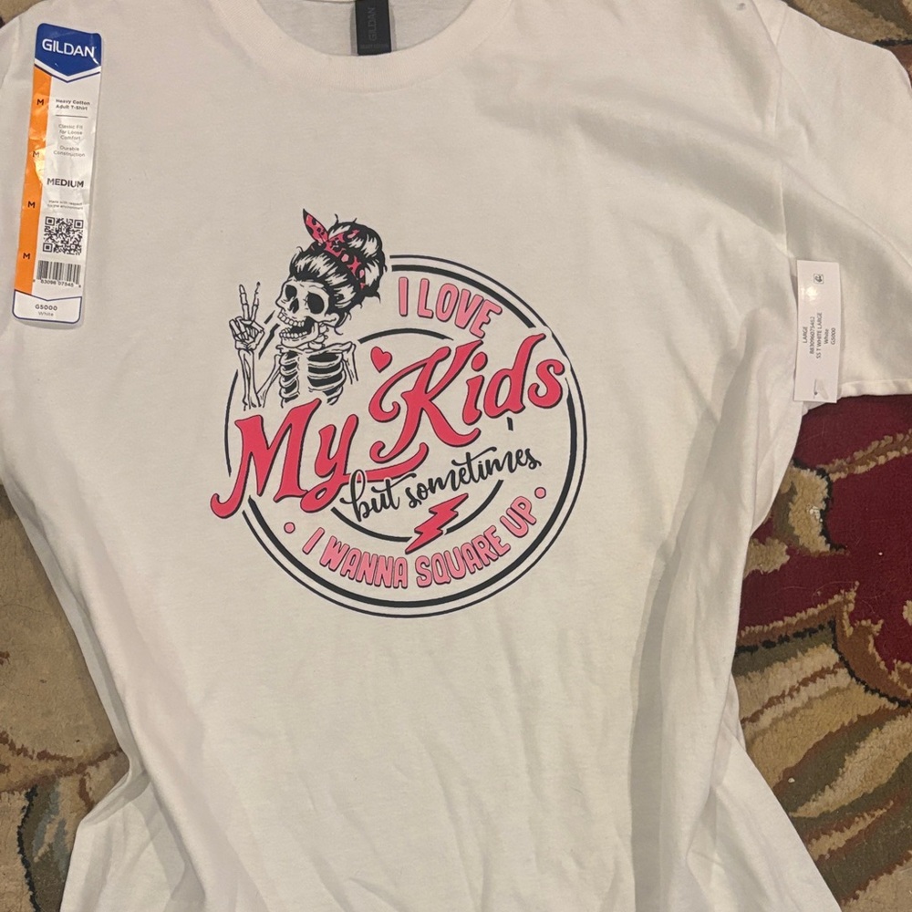 Gildan White Kids T-Shirt with Pink Graphic